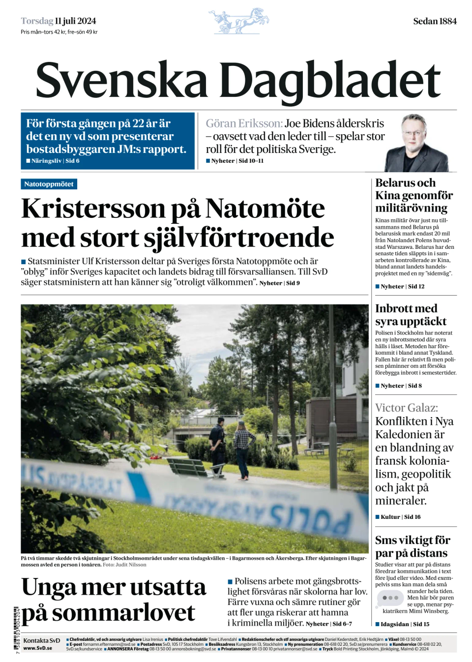 Prima-pagina-Svenska Dagbladet-edizione-di-oggi-20240711